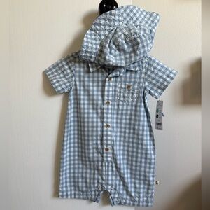 Carter's Light Blue Plaid Button-Down Romper - NWT